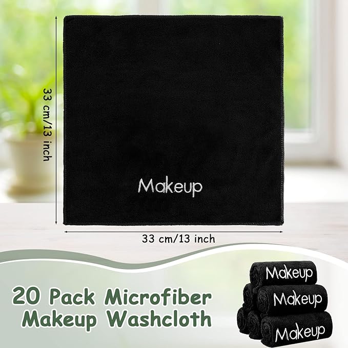 Shimeyao 20 Pack Makeup Towels Black Makeup Washcloths