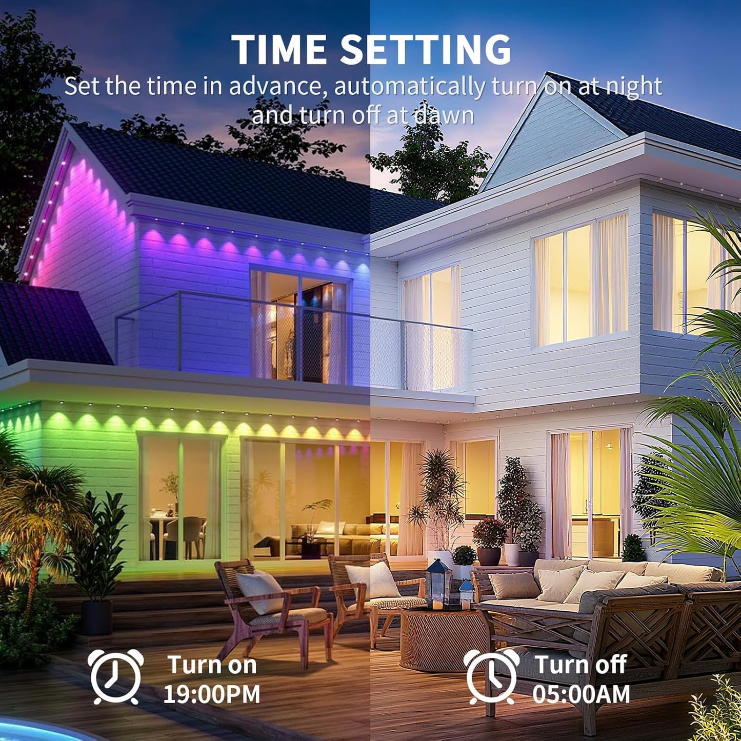 Permanent Outdoor Lights,200ft RGB + IC Smart LED Eaves Lights with App & Remote Control, IP67 Waterproof,for Christmas and All Holiday Decor,Daily and Accent Lighting,House Roof and Garden Lighting