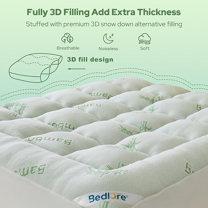 BEDLORE King Mattress Topper Viscose Derived from Bamboo, Thick Pillow Top