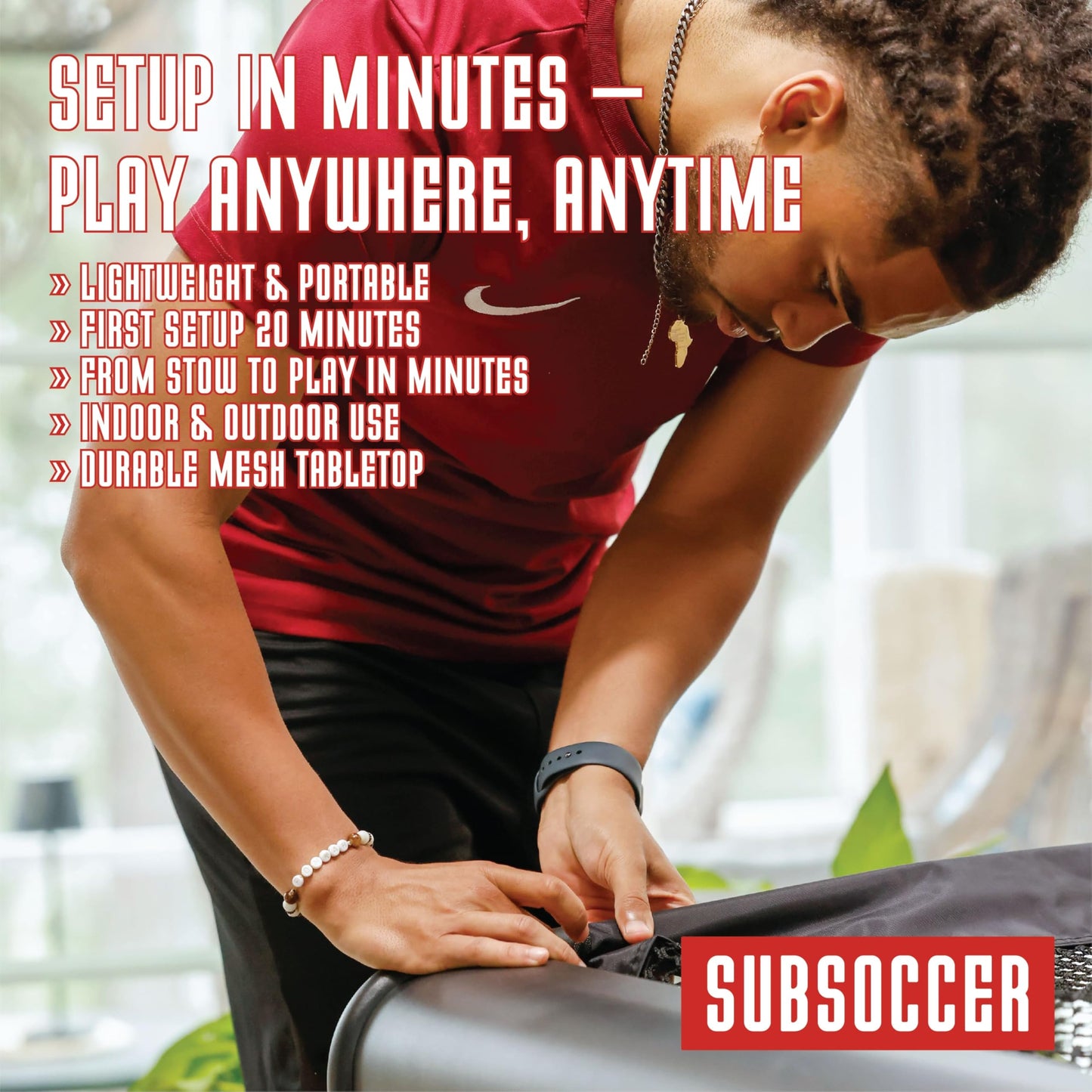 Subsoccer S3 Portable Bench Soccer Game Sturdy Indoor Outdoor Table Soccer Set with Benches and Ball, Easy Assembly Pack and Go Design for Beach, Home, Office or Backyard, Fun for All Ages