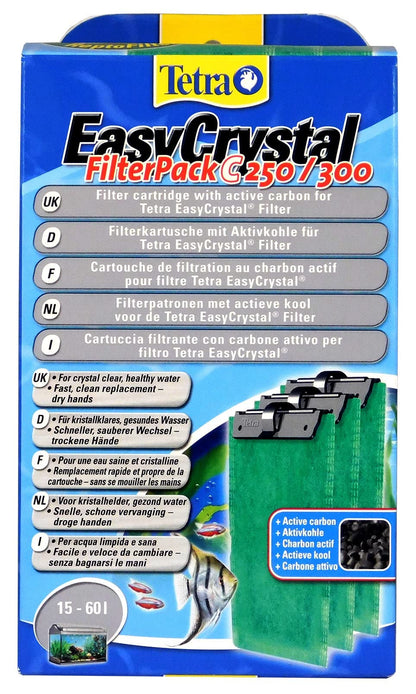 Tetra EasyCrystal Filter Pack C250/300 filter material with activated carbon, filter pads for EasyCrystal internal filters, suitable for aquariums from 15-60 liters, 3 pieces, Green