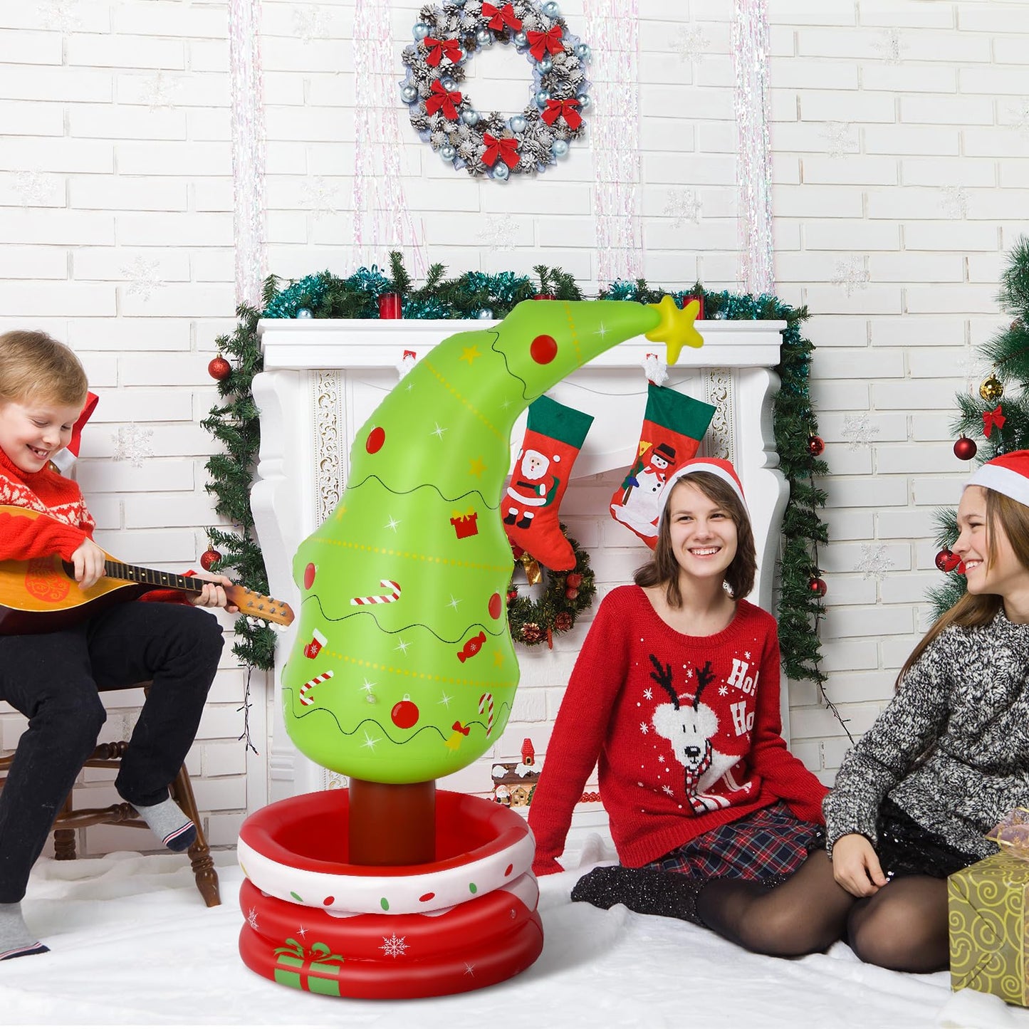 Jetec 4.17 ft Inflatable Christmas Tree Cooler Christmas Tree Beverage Drinking Cooler Star Topper Container for Xmas Winter Party Decoration Indoor Home Garden Lawn