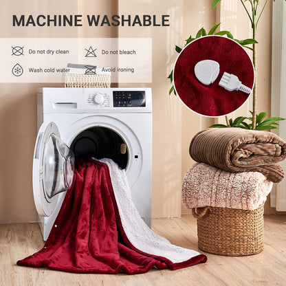 Electric Blanket Heated Throw, Soft Flannel Heating Blanket with 8 Hours Auto Off 10 Fast Heating Levels Machine Washable Sherpa Heated Blanket with Overheating Protection