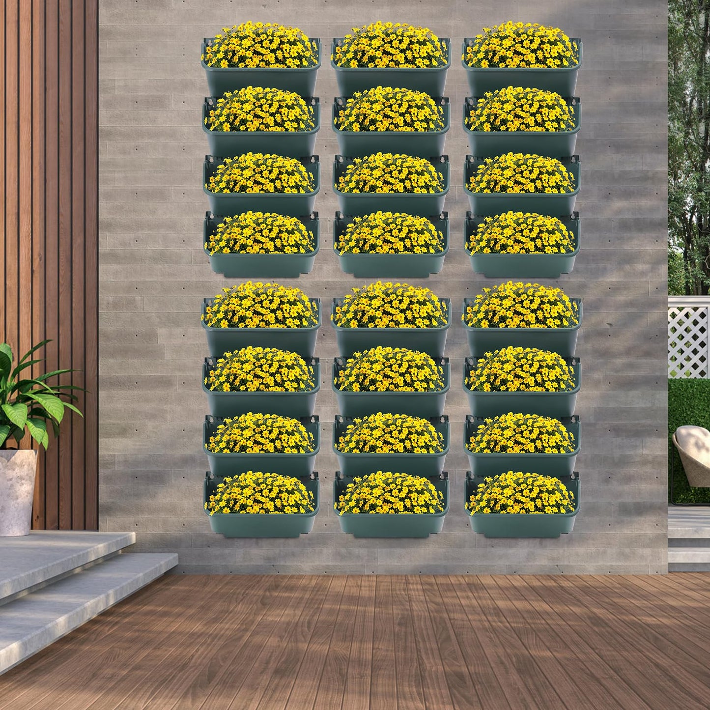 Eapmic Vertical Wall Planter with 24 Pots, Hanging Garden Plant Flowerpot Holder, Stackable Wall-Mounted Planter, Balcony Planters for Flowers Vegetables Fruits (Army Green, 24 Pots)