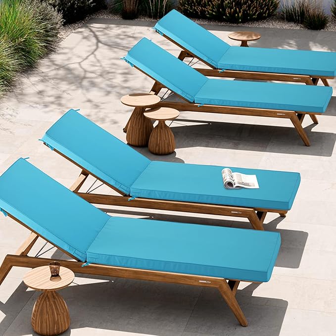 Outdoor Chaise Lounge Cushion Set of 2, Fadesafe Water-Repellent Lounge Deck
