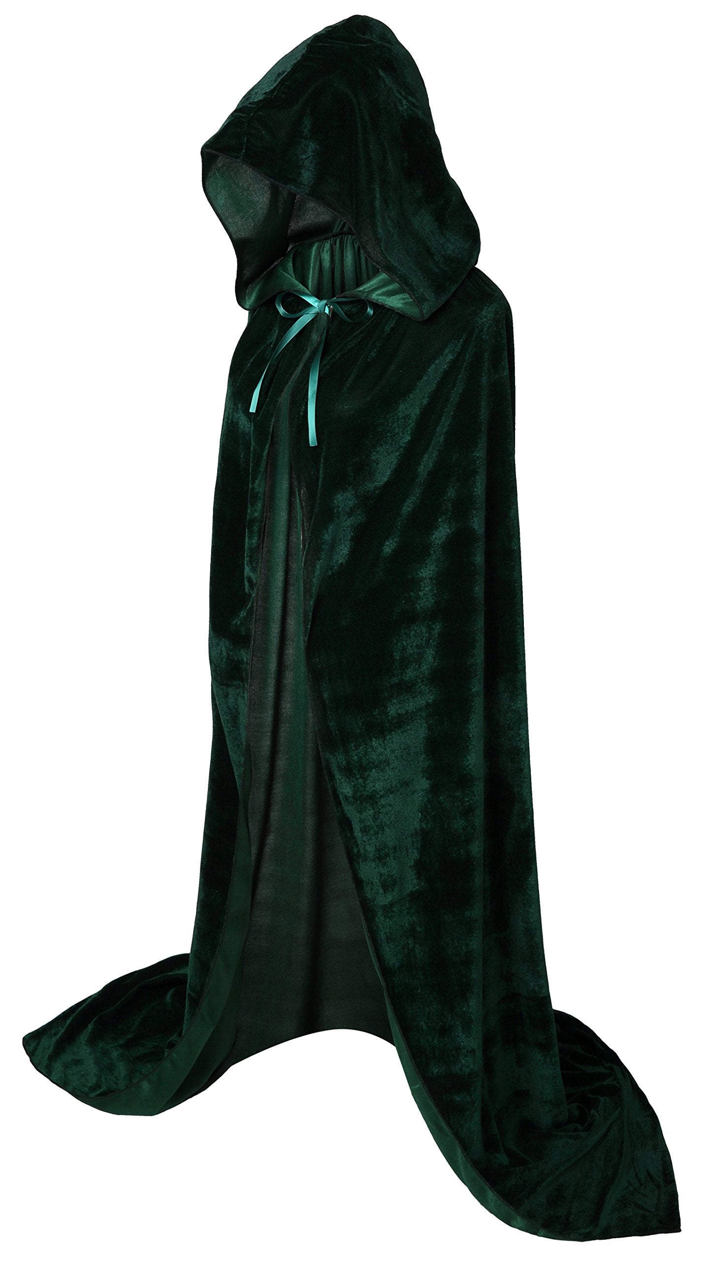 VGLOOK Full Length Hooded Cloak Unisex Adult Velvet Cape Cosplay Costumes 59" Green