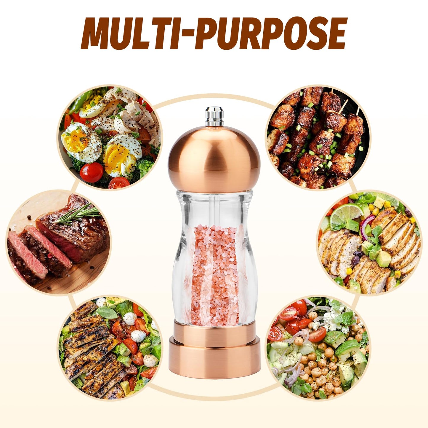 SHIKORI Acrylic Salt and Pepper Grinder, 6 inch Adjustable Salt and Pepper Shakers, Refillable Manual Salt Pepper Mill (Gold & Silver)