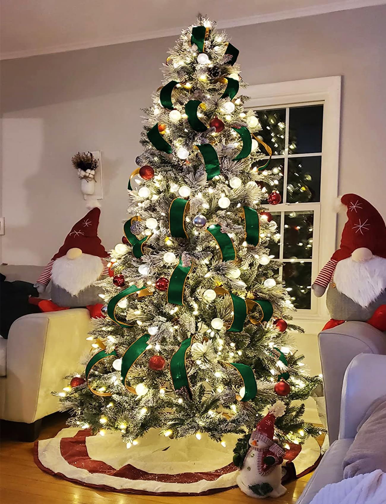 Green Wide Velvet Ribbon Wired for Christmas Tree, Garland, Wreath, 2.5 Inch 5 Yards