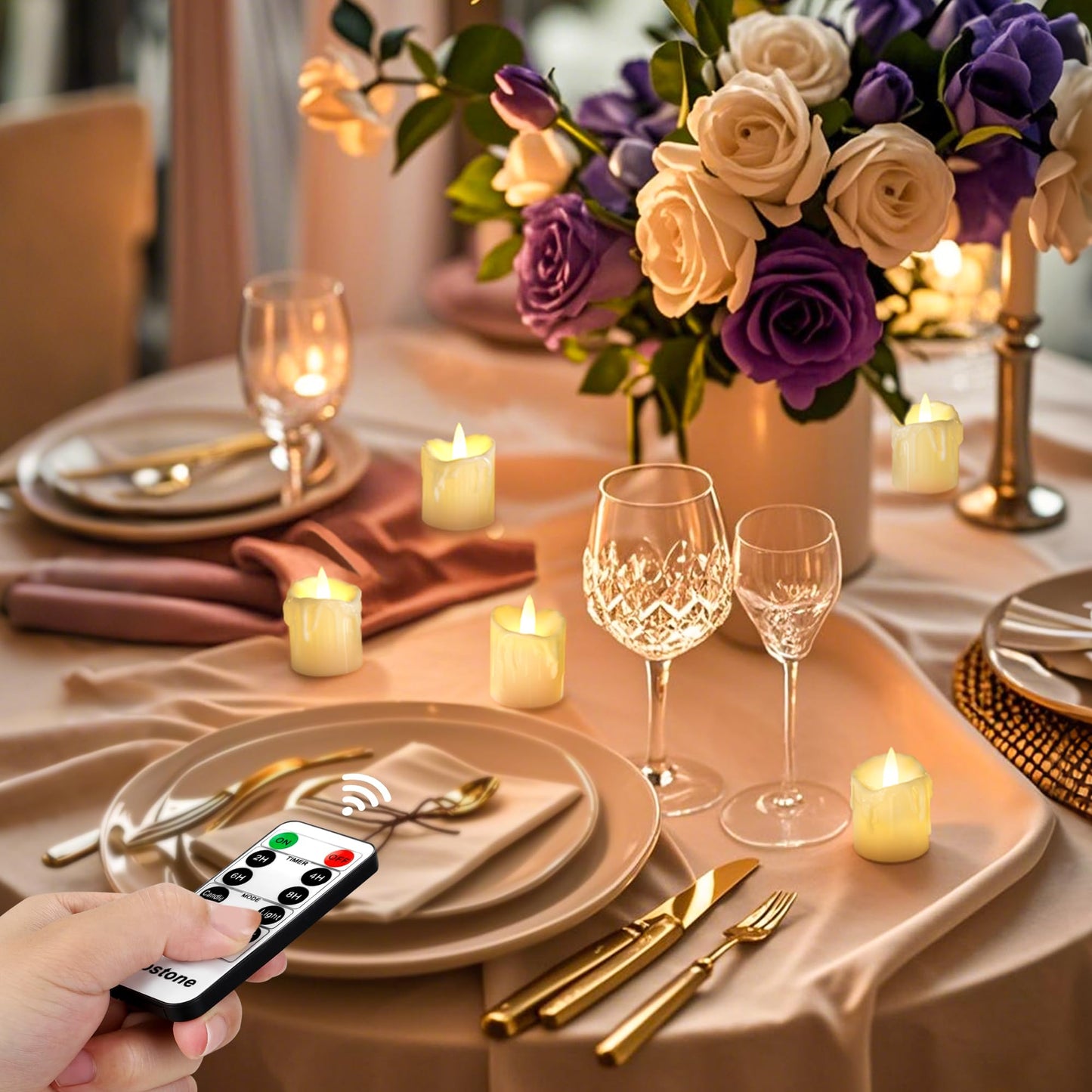 Topstone Flameless Candles with Remote Control，Battery Operated LED Candles with Timer & Dimmable Function, Realistic Wax Dripping Design, Perfect for Home Decor, Wedding, Christmas Decorations (24)