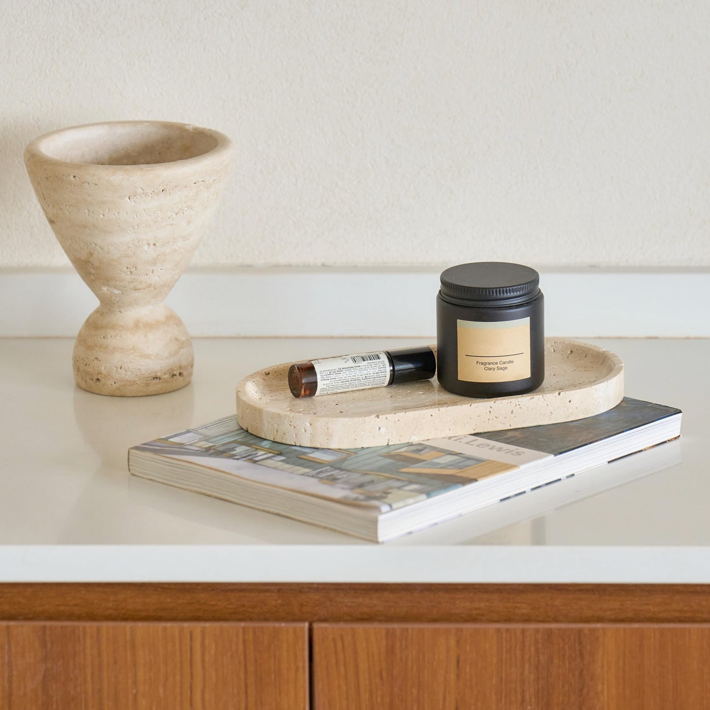WILD WORKS Natural Travertine Oval Tray - 100% Real Stone Handcrafted, Modern Multi-Purpose Decorative Organizer for Kitchen, Bathroom, Living Room Home Decor
