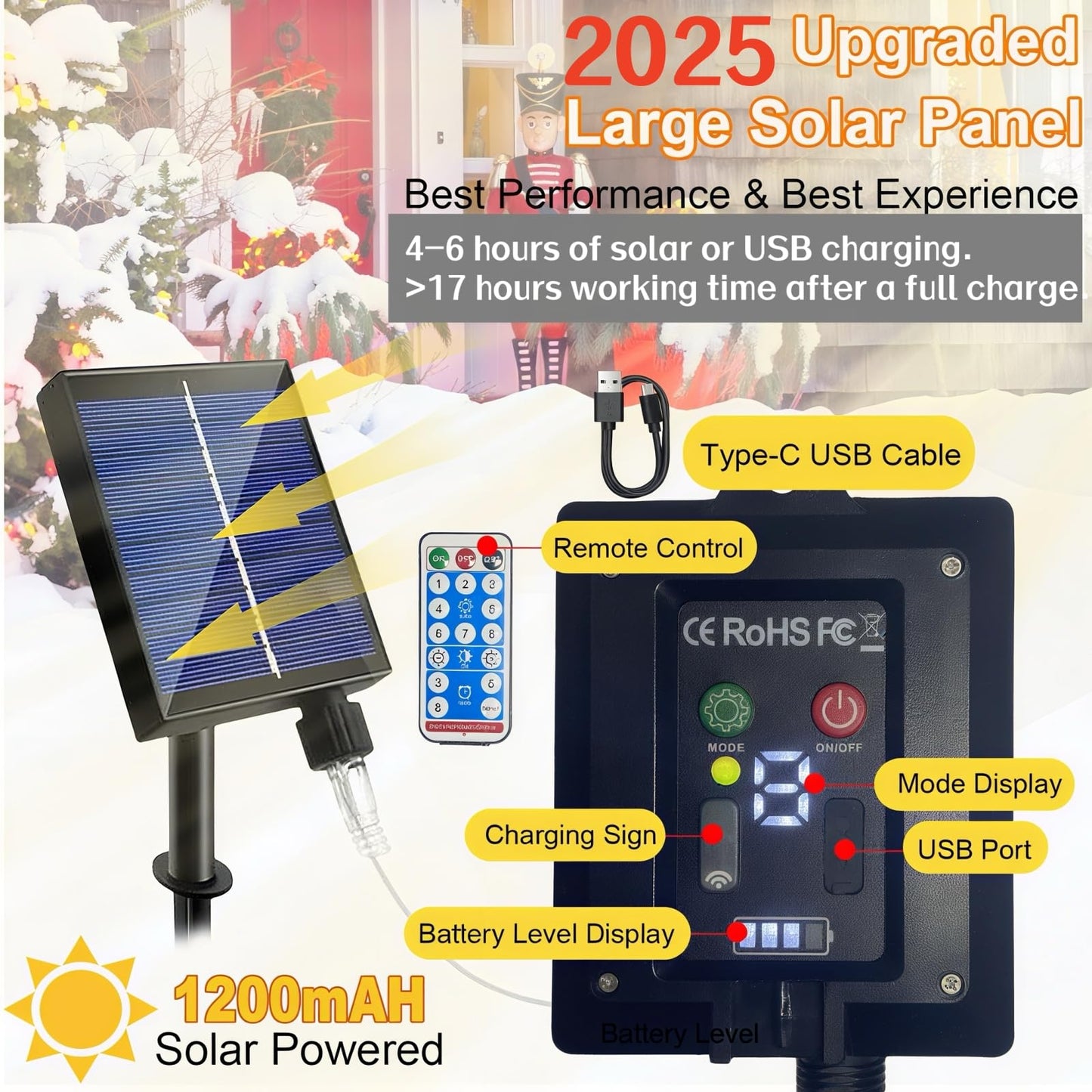 Solar Candy Cane Lights, 12 Pcs Christmas Decorations Outdoor, 8 Modes and Timer, Solar & USB Rechargeable, Waterproof Pathway Lights for Outdoor Christmas Yard Patio Walkway Decor