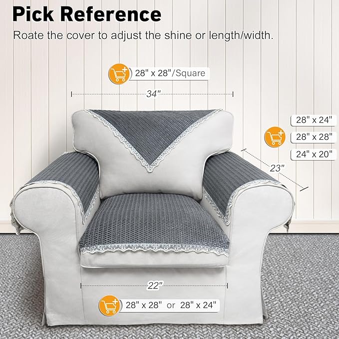 Velvet Couch Arm Covers, Headrest/Backrest Cover, Seat Slipcover