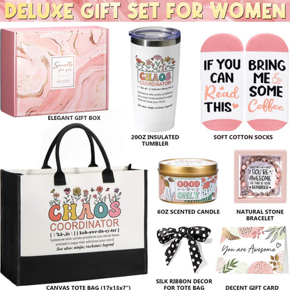 Thank You Gifts for Women Administrative Professional Day Gifts, Chaos Coordinator Basket for Coworkers Employee Boss lady Manager Nurse Teacher Appreciation Gift, Birthday Gift w/ Canvas Tote Bag