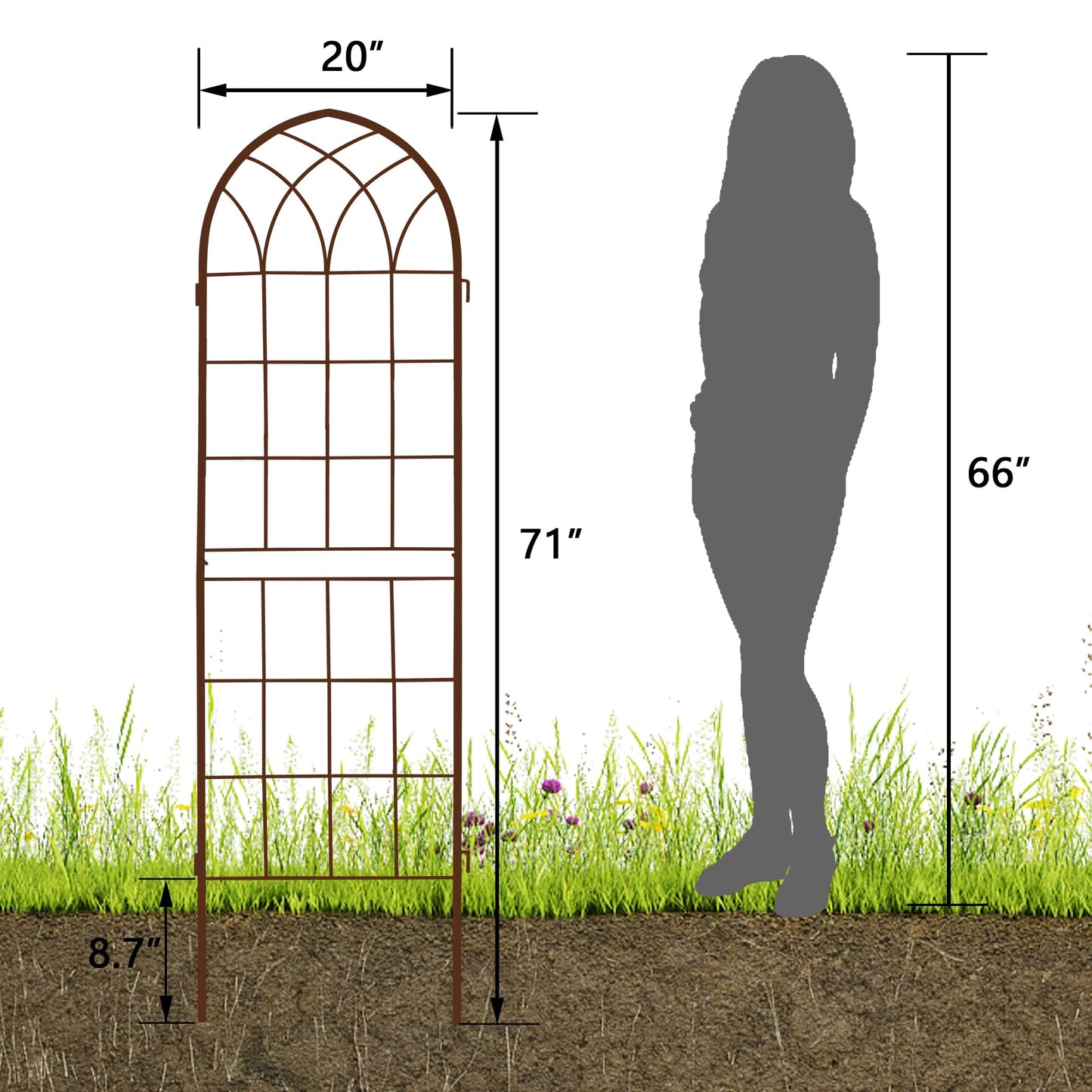 LZRS 2 Pack Rustic Iron Arch Decoration Garden Trellis with Metal Coating – Perfect for Supporting Climbing Plants Outdoor, Roses, Vines, Flowers, and Vegetables, Brown