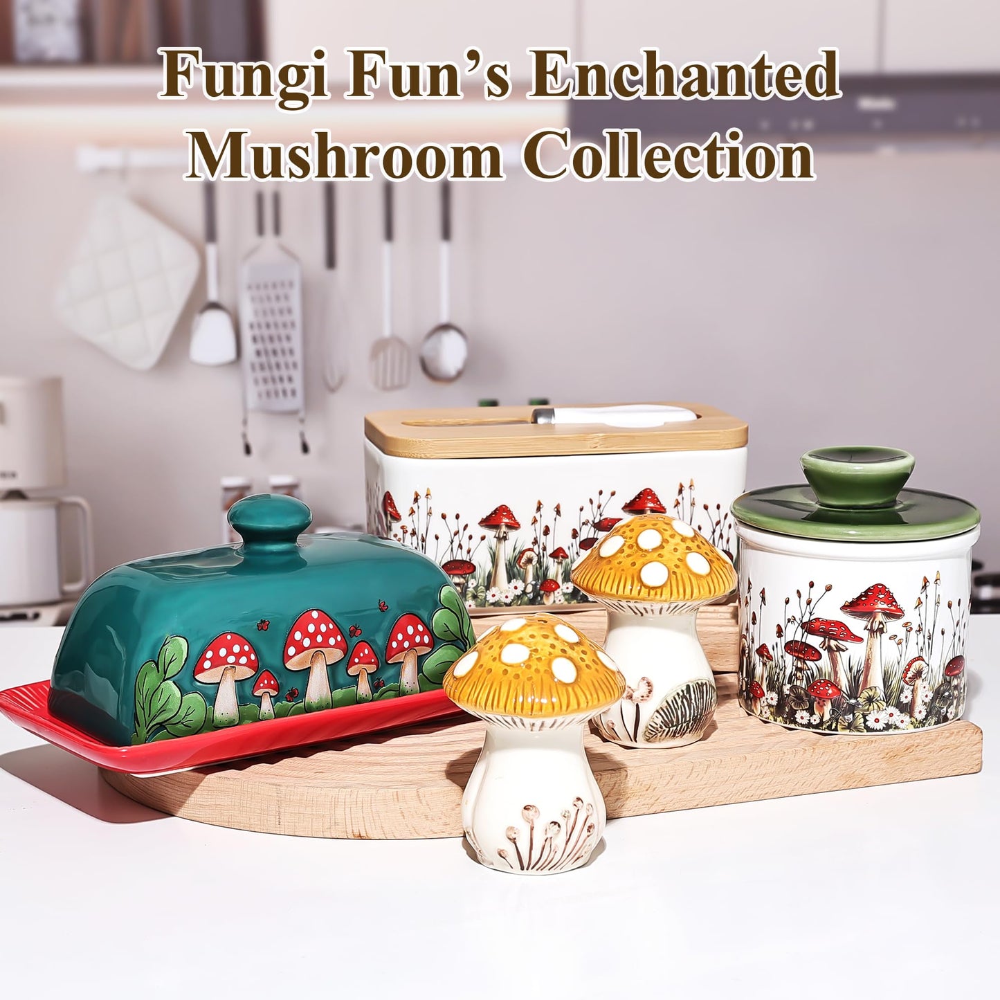 Fungi Fun Ceramic Mushroom Salt and Pepper Shakers Set – Cute and Decorative Salt and Pepper Shakers for Mushroom Kitchen Decor, Unique Hand-Painted Spice Containers for Table or Countertop