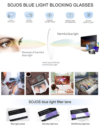 SOJOS Retro Semi Rimless Blue Light Blocking Glasses Half Horn Rimmed Eyeglasses SJ5018, Clear Frame/Gold Rim