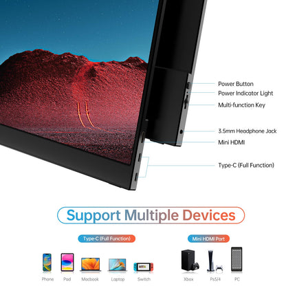 MNN Portable Monitor 15.6inch FHD 1080P USB C HDMI Gaming Ultra-Slim IPS Display w/Smart Cover & Speakers,HDR Plug&Play, External Monitor for Laptop PC Phone Mac (15.6'' 1080P)