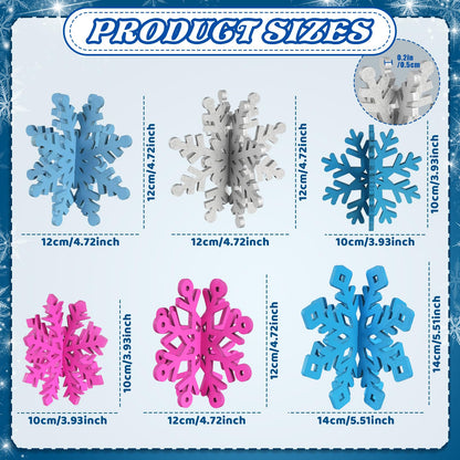 OuMuaMua 6 Sets Snowflake Christmas Table Decorations - 12pcs Blue Fuchsia Purple Sliver Wooden 3D Snowflake Decor Tabletop Centerpieces for Christmas Winter Wonderland Party Supplies Home