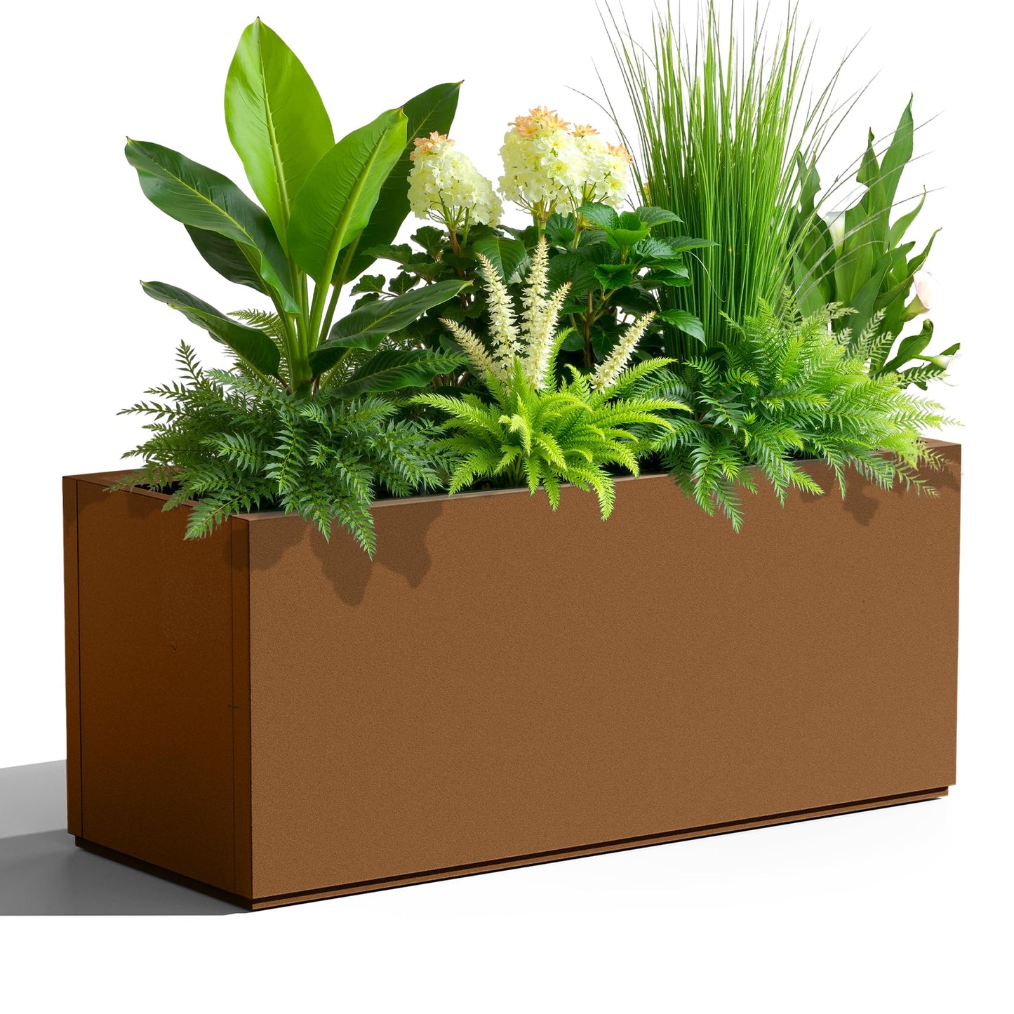Tall Metal Planter, 15" W×16.3" H Large Rectangular Planter Box for Outdoor or Indoor, All-Weather Durable Plant Box with Drainage Holes & Removable Shelf for Patio, Porch, Garden, Trees, Flowers