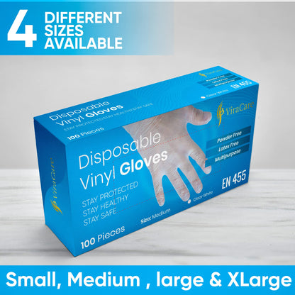 300 x Disposable Gloves | Vinyl Gloves Disposable | Latex free gloves | Powder Free Gloves | Strong And Non-Sterile | (Medium, 3 Packs of 100)