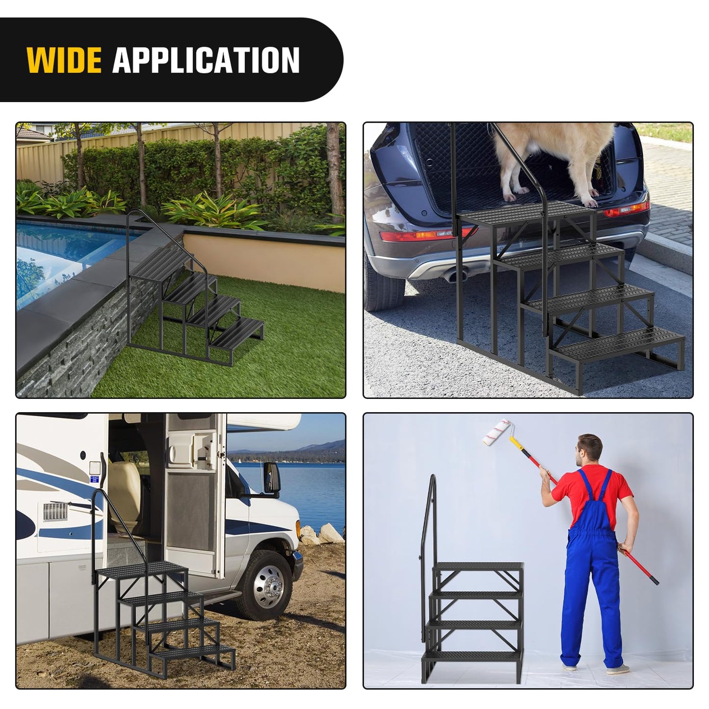 Nilight RV Steps with Handrail, 4 Steps Hot Tub Steps Outdoor RV Stairs Step Portable Mobile Motor Home Stairs for Camper Travel Trailers Dock Entry Steps 5th Wheel RV Porch with Anti-Slip Handrail