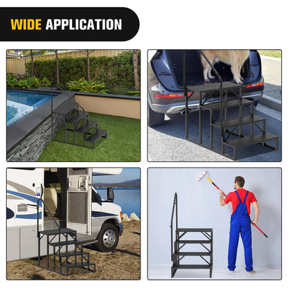 Nilight RV Steps with Handrail, 4 Steps Hot Tub Steps Outdoor RV Stairs Step Portable Mobile Motor Home Stairs for Camper Travel Trailers Dock Entry Steps 5th Wheel RV Porch with Anti-Slip Handrail