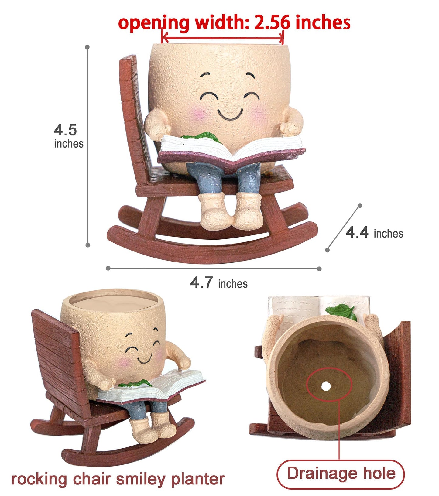 RZOIKZOI Rocking Chair Smiley Face Planter with Drainage Hole, Cute Plant Pots for Indoor Outdoor Plants,Unique Flower Pot for Succulents, Gift for Mother's Day, Birthday, Christmas