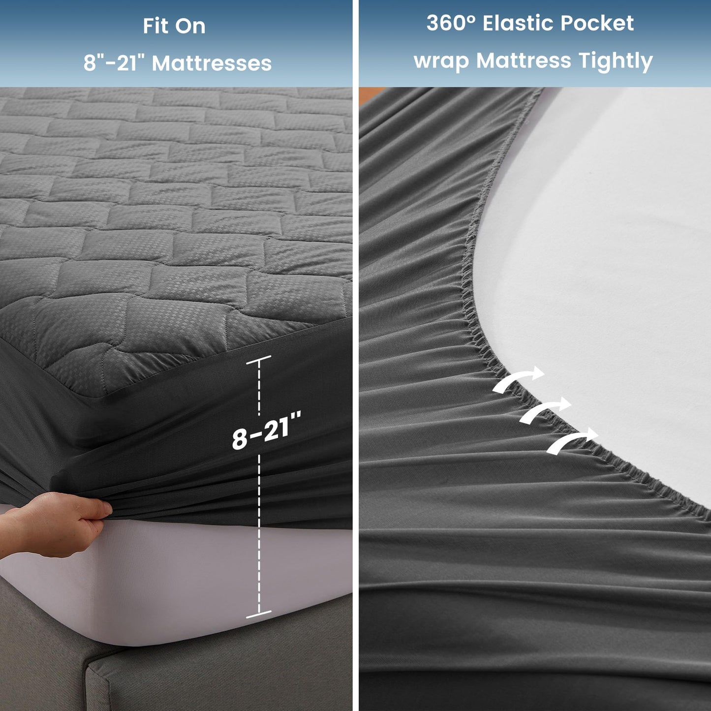 SLEEP ZONE Waterproof Mattress Protector Pad Queen Machine Washable, Breathable Mattress Topper with Deep Pockets, All-Season Use, Hotel Quality (Queen, Grey)