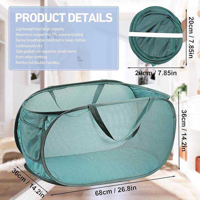 2PCS Mesh Laundry Hamper, Collapsible Laundry Baskets, 75L Large Foldable Dirty