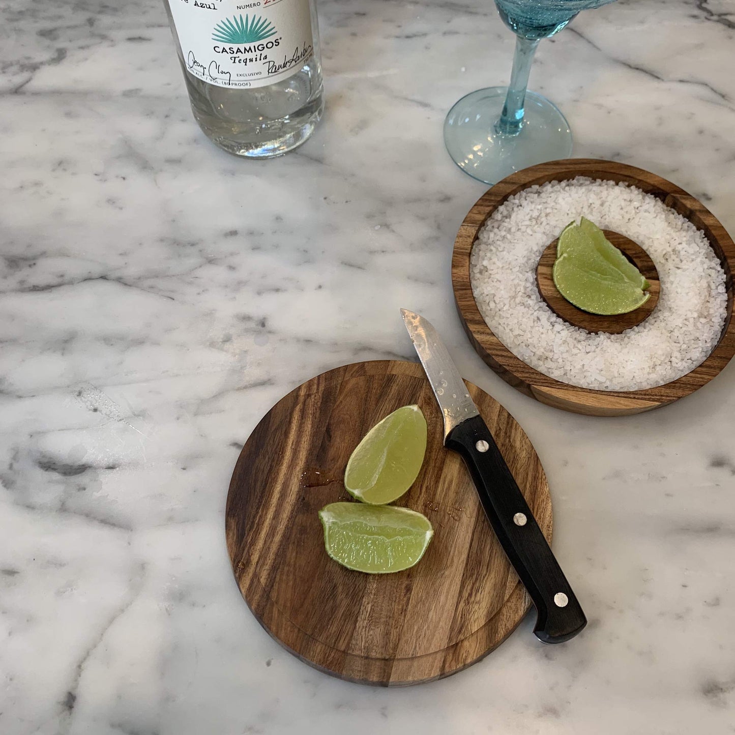 Outset 3-in-1 Acacia Wood Salt Rimmer, Cutting Board and Storage Container, 6.4" x 1" Margarita Rimmer