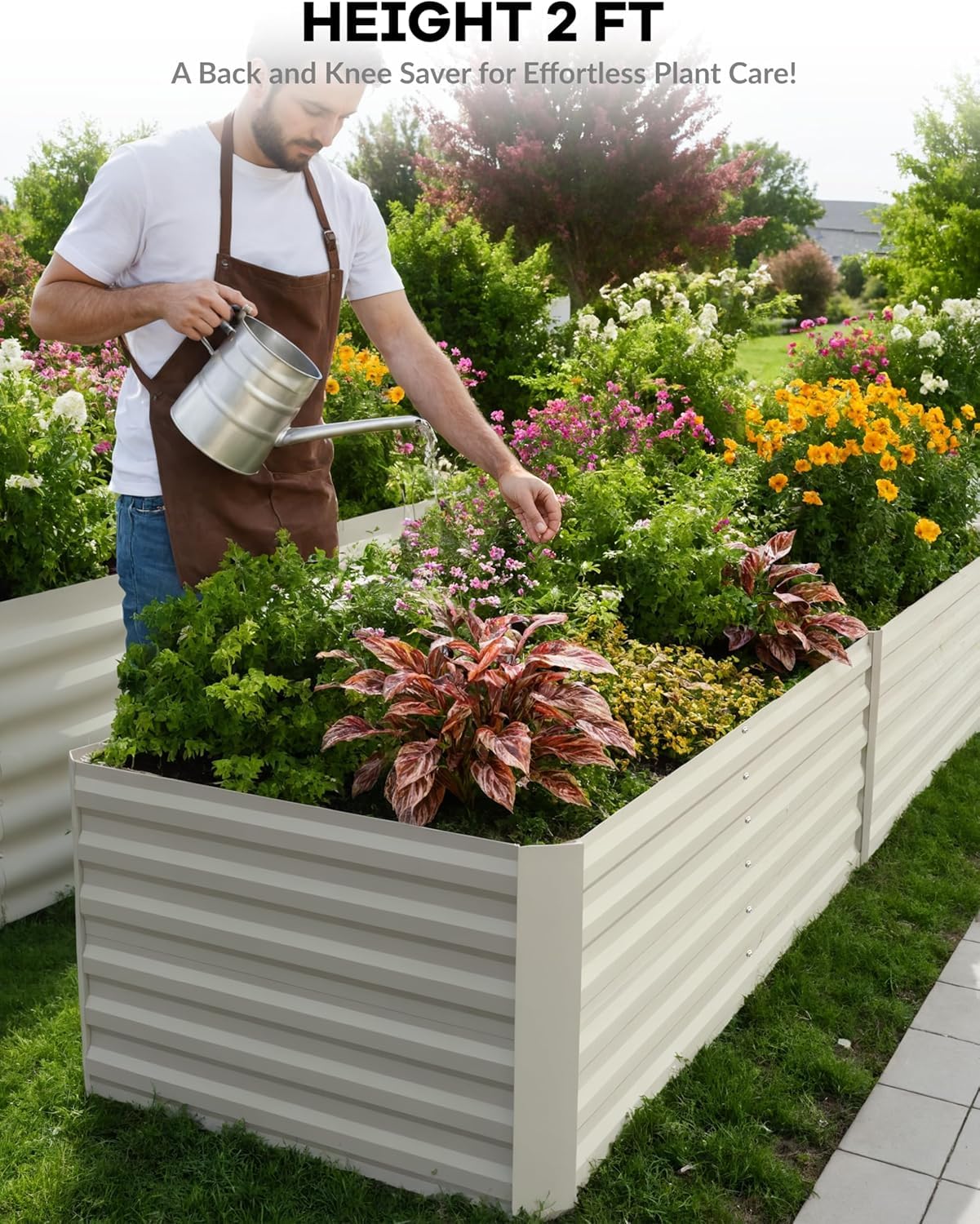 Garvee 8x4x2ft Galvanized Raised Garden Bed Outdoor,Rust-Resistant Raised Garden Beds for Gardening, Easy Assembly Outdoor Garden Box & Planters,Beige
