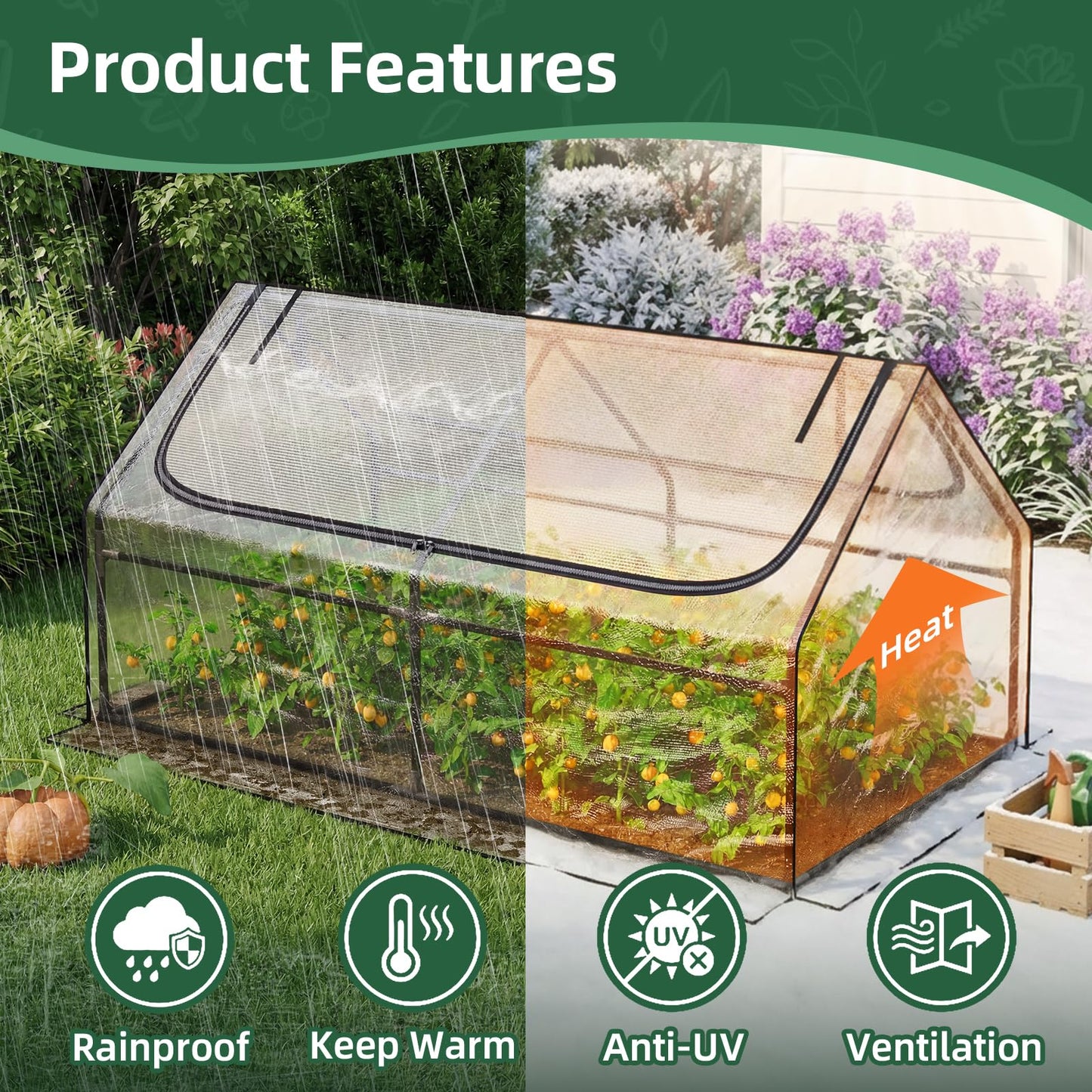 Superlele Mini Greenhouse for Outdoor, 6x3x3FT Portable Walk-in Greenhouse with 2 Large Zipper Doors, Transparent PVC Cover for Plant Protection, Ideal for Raised Garden Bed, Spring Gardening