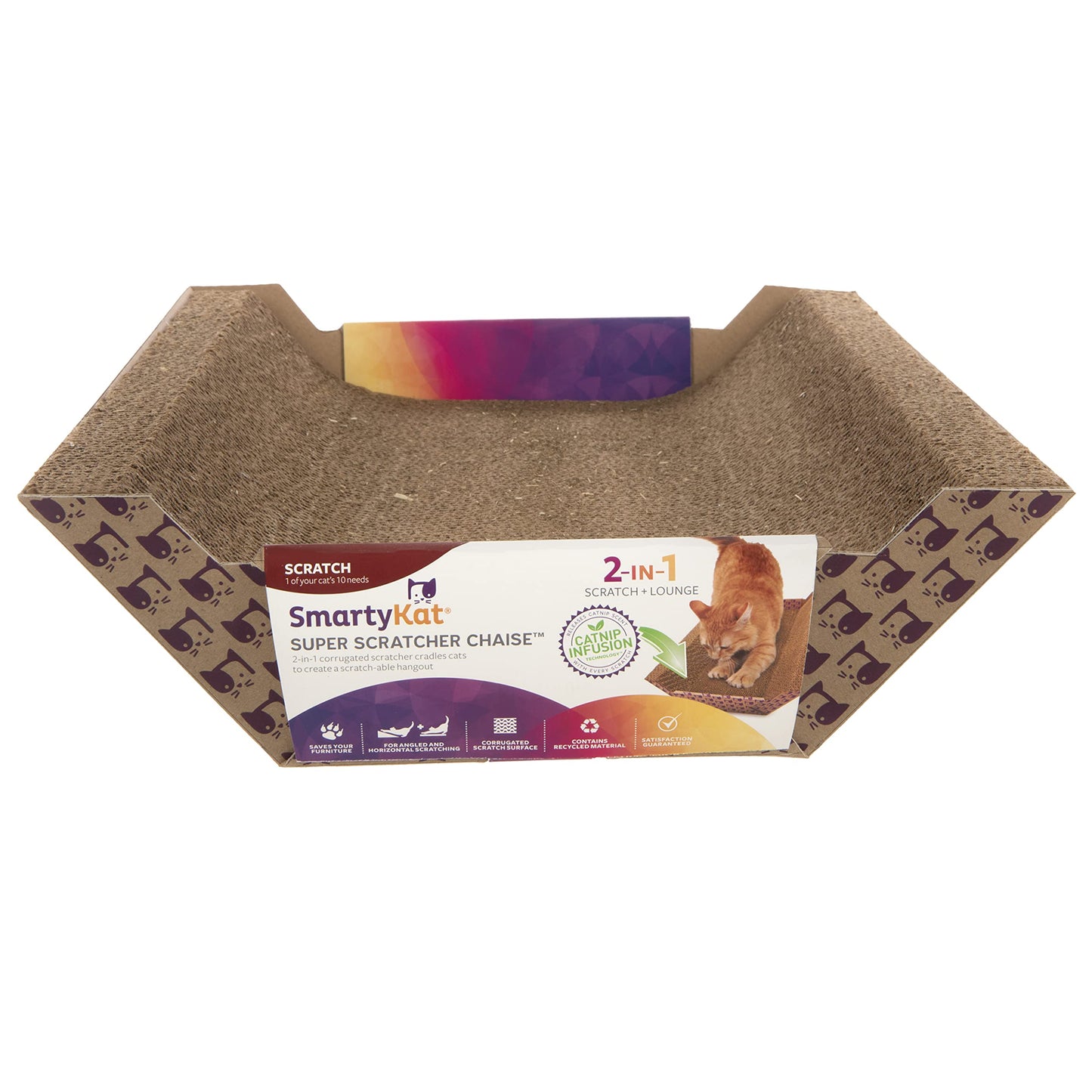 SmartyKat Super Scratcher Chaise Corrugated Cat Scratcher, Catnip Infusion Technology - Brown, One Size