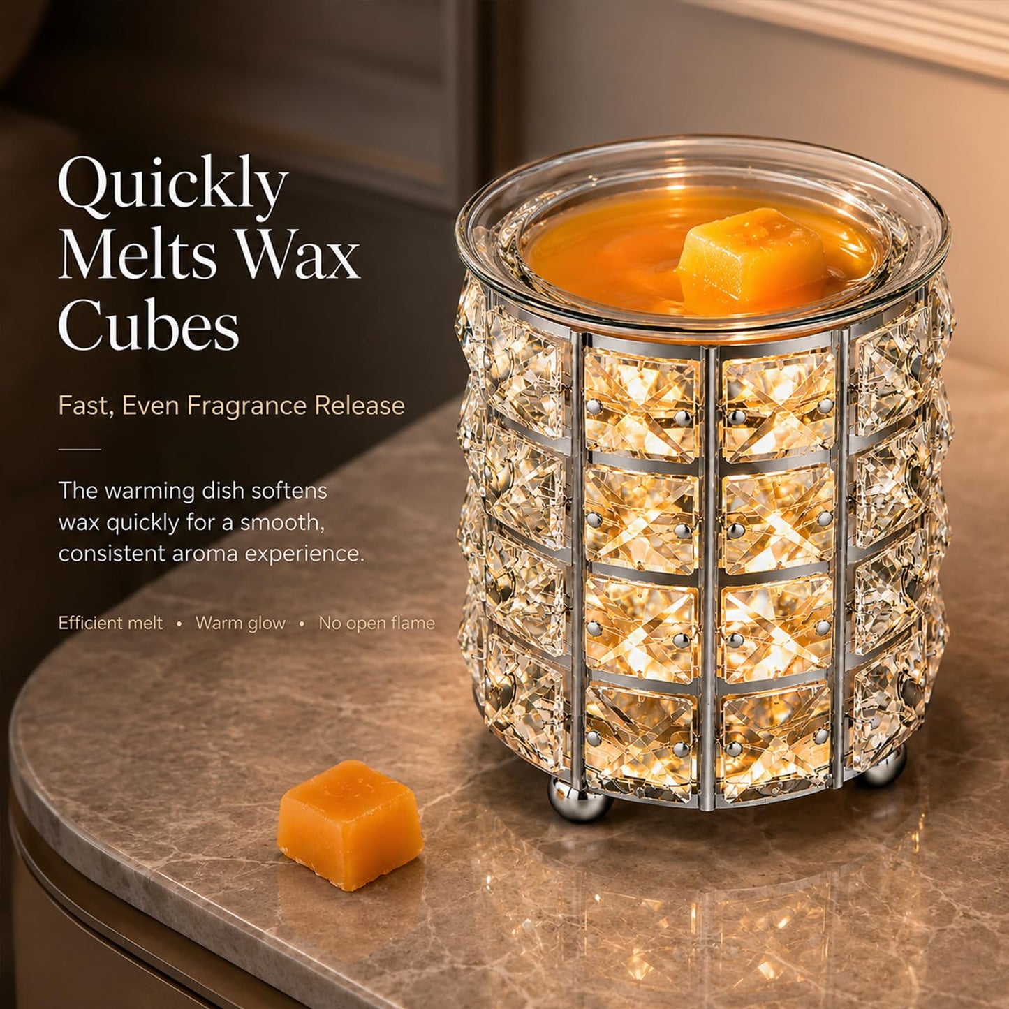 Wrought Iron Crystal Wax Melt Warmer Electric Oil Burner Wax Melt For Home, Kitchen, Living Room, Bedroom, SPA(Silver)