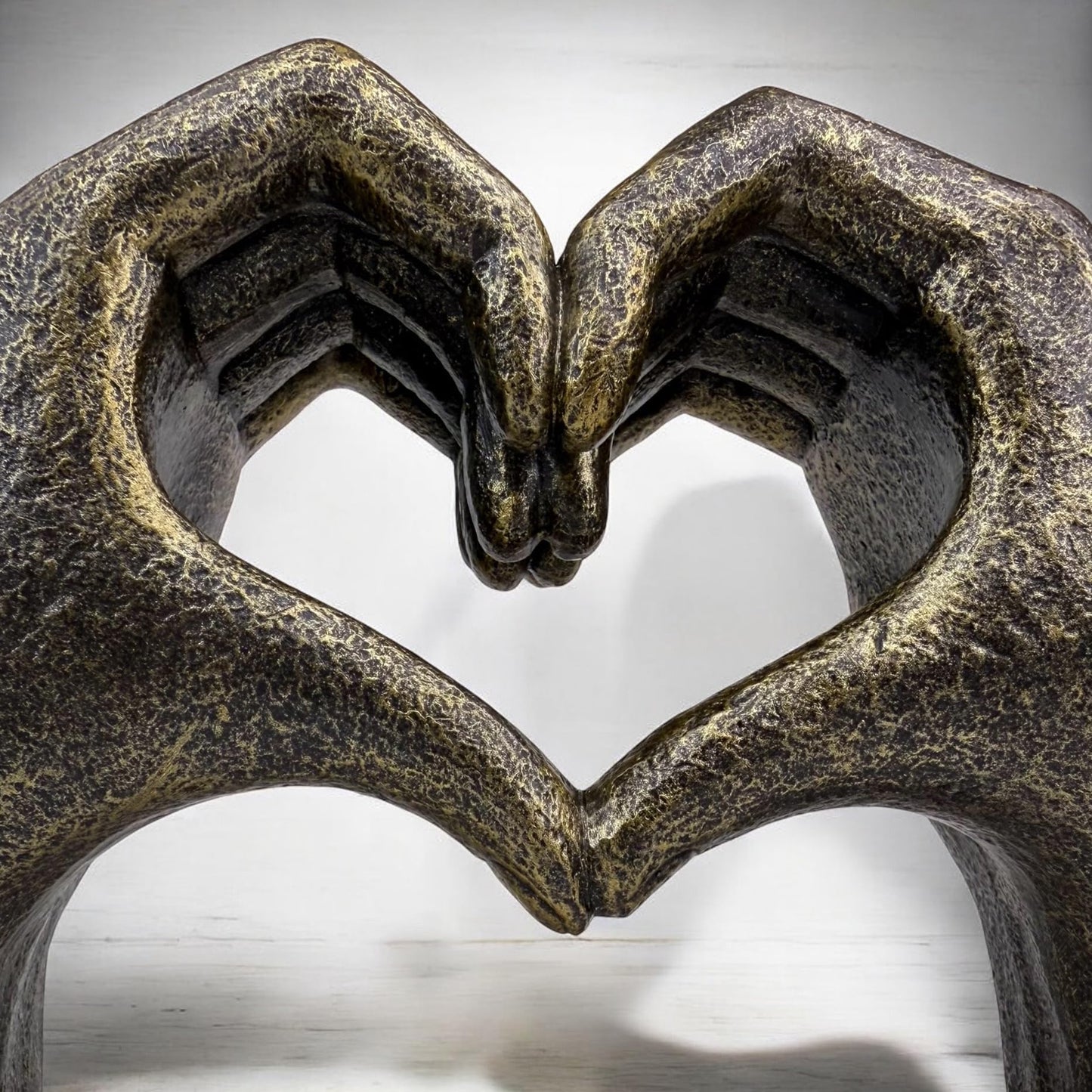 Top Brass Large Rustic Heart Hands Sculpture, 9 3/4” Resin Love Statue – Romantic Decor Accent for Shelf or Mantel – Perfect for Wedding, Valentine's Day or Anniversary (Rustic Cast Iron)
