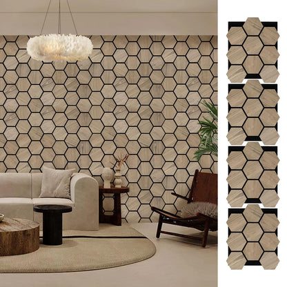 ARMURO Wall Paneling for Interior Wall - 4 PCS Hexagon Wall Panels - Hexagon Acoustic Panels - Natural Walnut Wood Veneer Sound Proof Panels for Walls, Wood Slat Wall Panel 23.8" W x 29" L