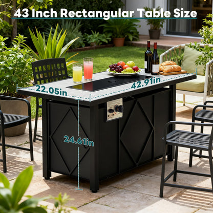 OLIXIS 43 Inch Propane Fire Pit Table, 50,000 BTU Gas Fire Pit Table for Outside, Outdoor Fire Table for Patio/Deck/Garden/Backyard/Balcony, 2-in-1 Rectangular Firepit Table, CSA Certification, Black