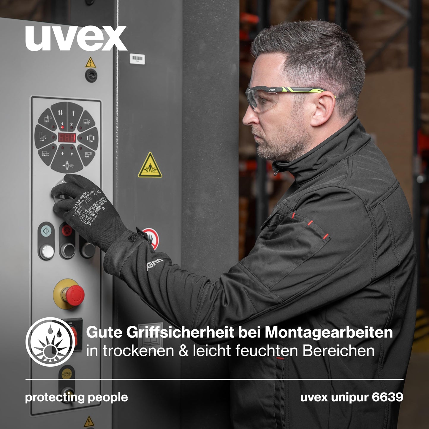10 pairs of Uvex Unipur 6639 protective work gloves with PU coating against mechanical risks, EN 388