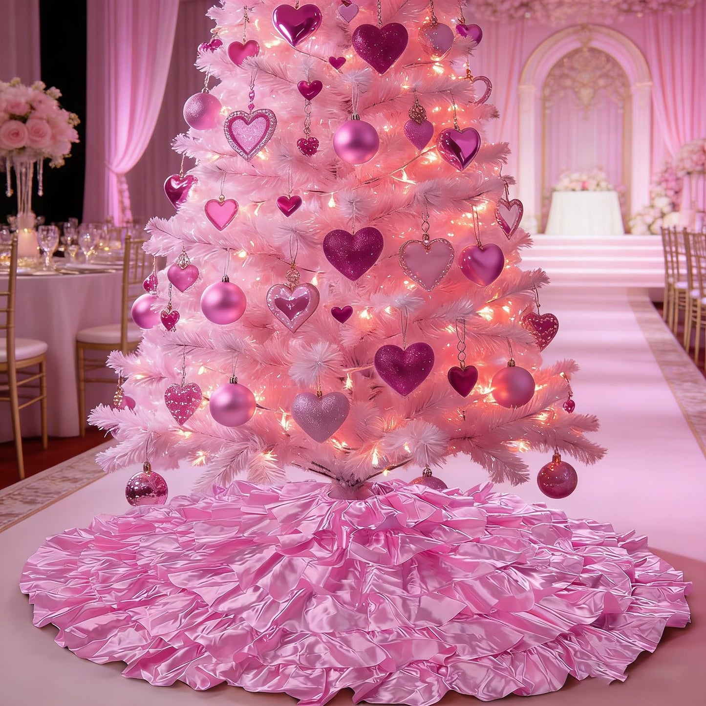 tiosggd Hot Pink Ruffle Tree Skirt, 48 inch 6-Layer Spring Pink Fluffy Tree Skirt, Large Candy Tree Rug for Artificial Trees 6-7.5 FT, Summer Wedding Tree Decorations Ornaments