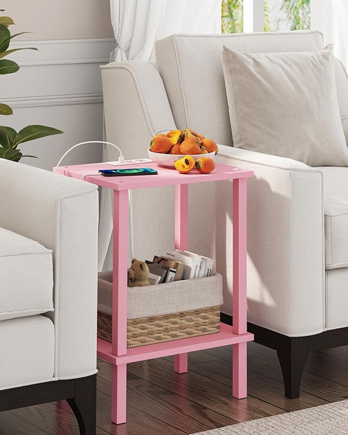 TUTOTAK End Table with Charging Station, Small Side Table with Outlets