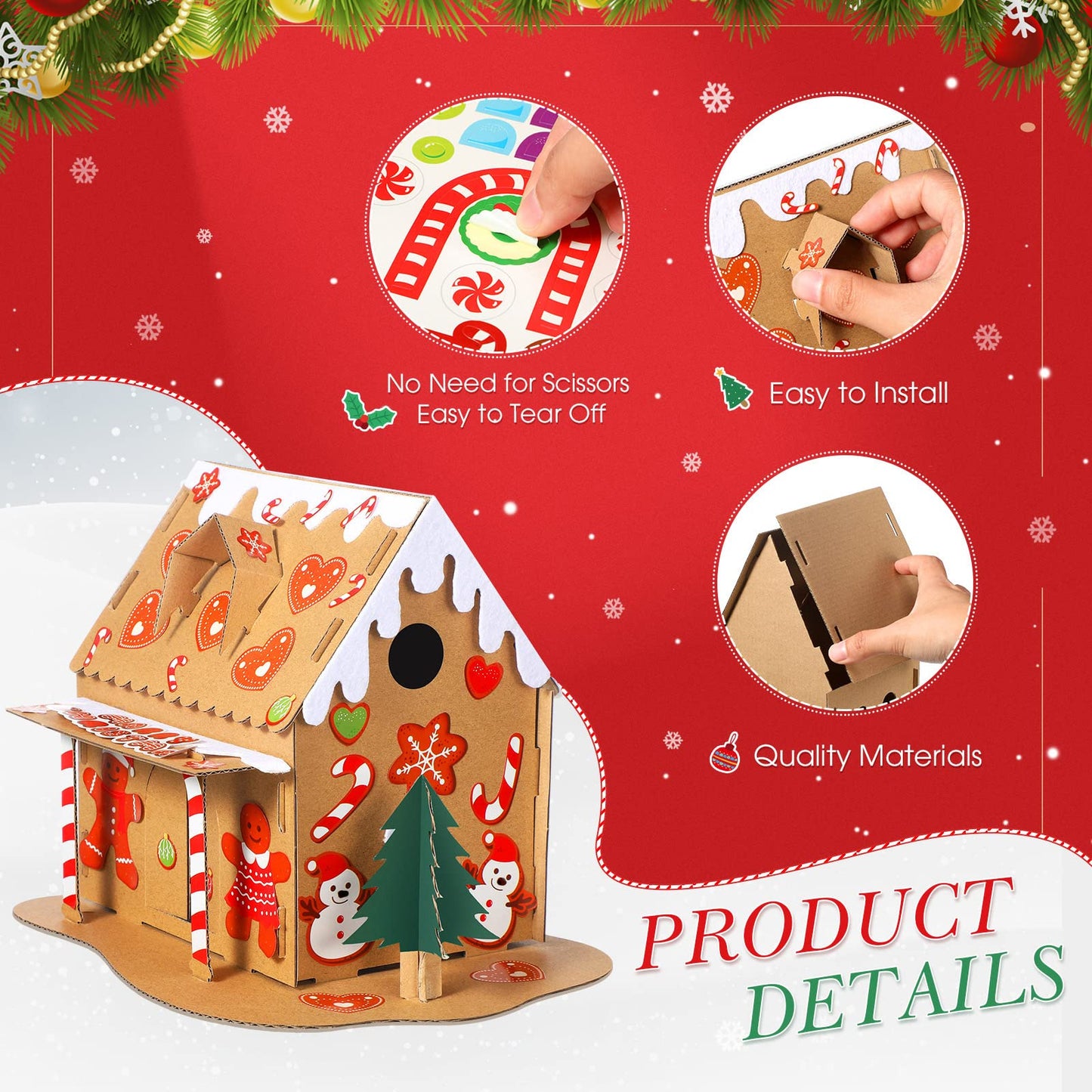 Sumind 3 Sets Christmas Gingerbread House Kit Small Xmas DIY Craft Kit Mini Christmas Cardboard Make-a-Gingerbread House Craft for Xmas Party Supplies Holiday Decor(Lovely Style)