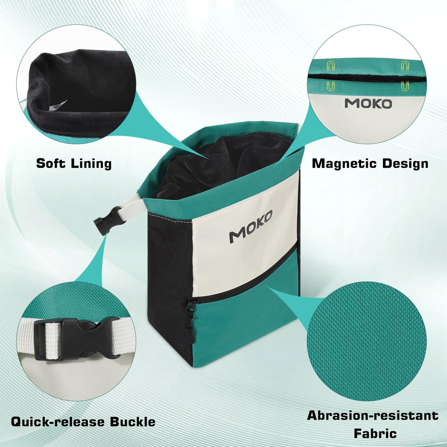 MoKo Chalk Bag for Rock Climbing, Large Capacity Climbing Chalk Bag with Magnetic Snap and Zipper Pocket, Portable Chalk Bucket for Weight Lifting, Bouldering, Gymnastics, Fitness, Green