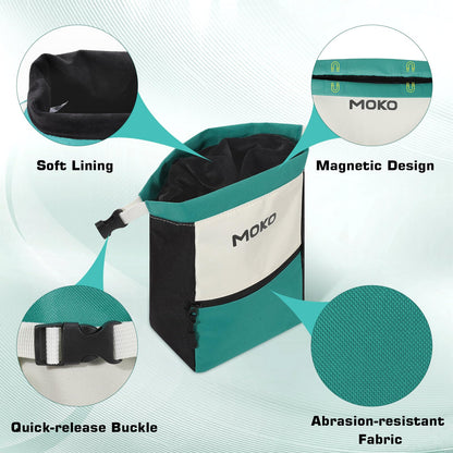 MoKo Chalk Bag for Rock Climbing, Large Capacity Climbing Chalk Bag with Magnetic Snap and Zipper Pocket, Portable Chalk Bucket for Weight Lifting, Bouldering, Gymnastics, Fitness, Green