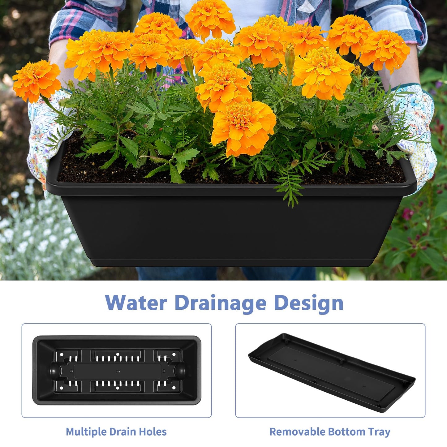Raised Garden Beds Outdoor with 6 Garden Planter Boxes Freestanding Vertical Raised Bed for Gardening with Legs, Elevated Herb Garden Planter with Water Drainage for Patio, Balcony, Backyard, Black
