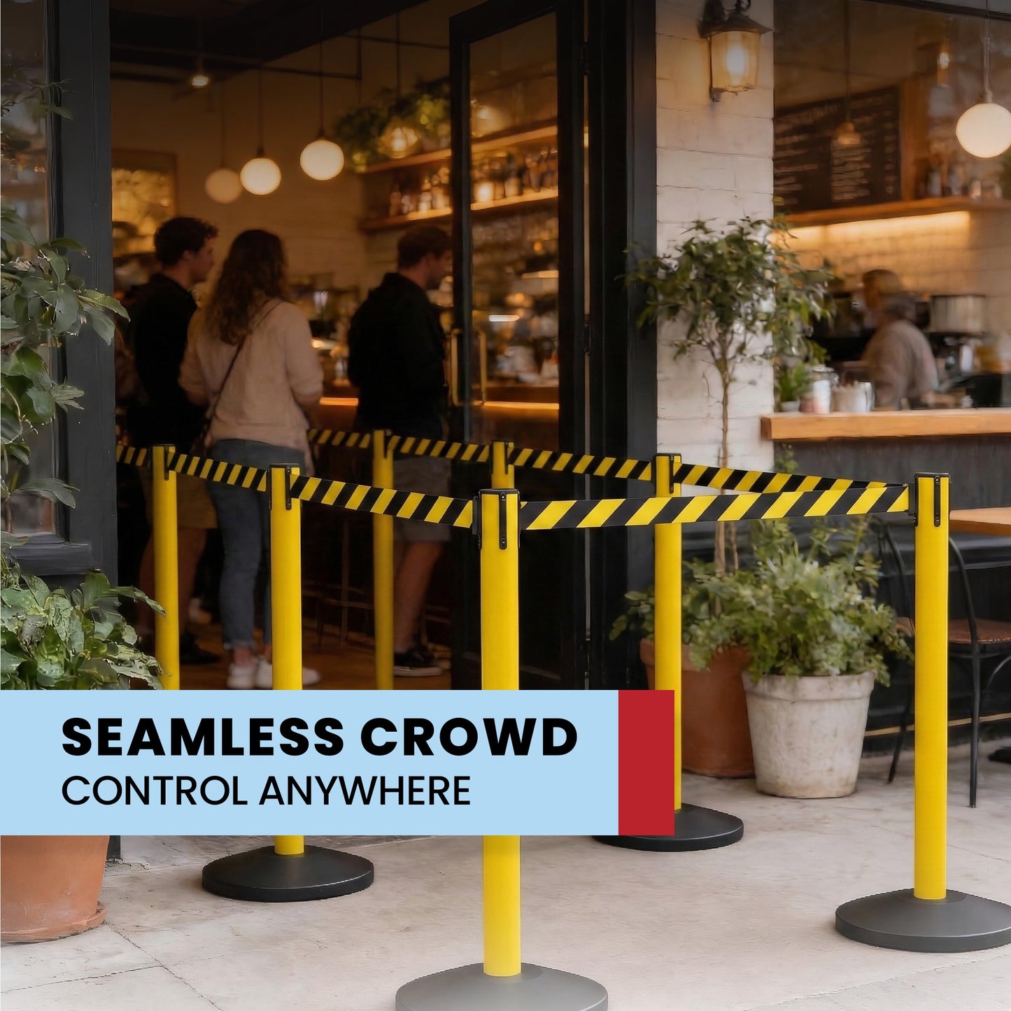 Crowd Control Warehouse Set of 2 Stanchion Retractable Belt Barriers, 11 Foot Black & Yellow Belt Barrier with 40” Yellow Posts, Premium Barriers with Heavy Duty Concrete Base, CCW Series RBB-100