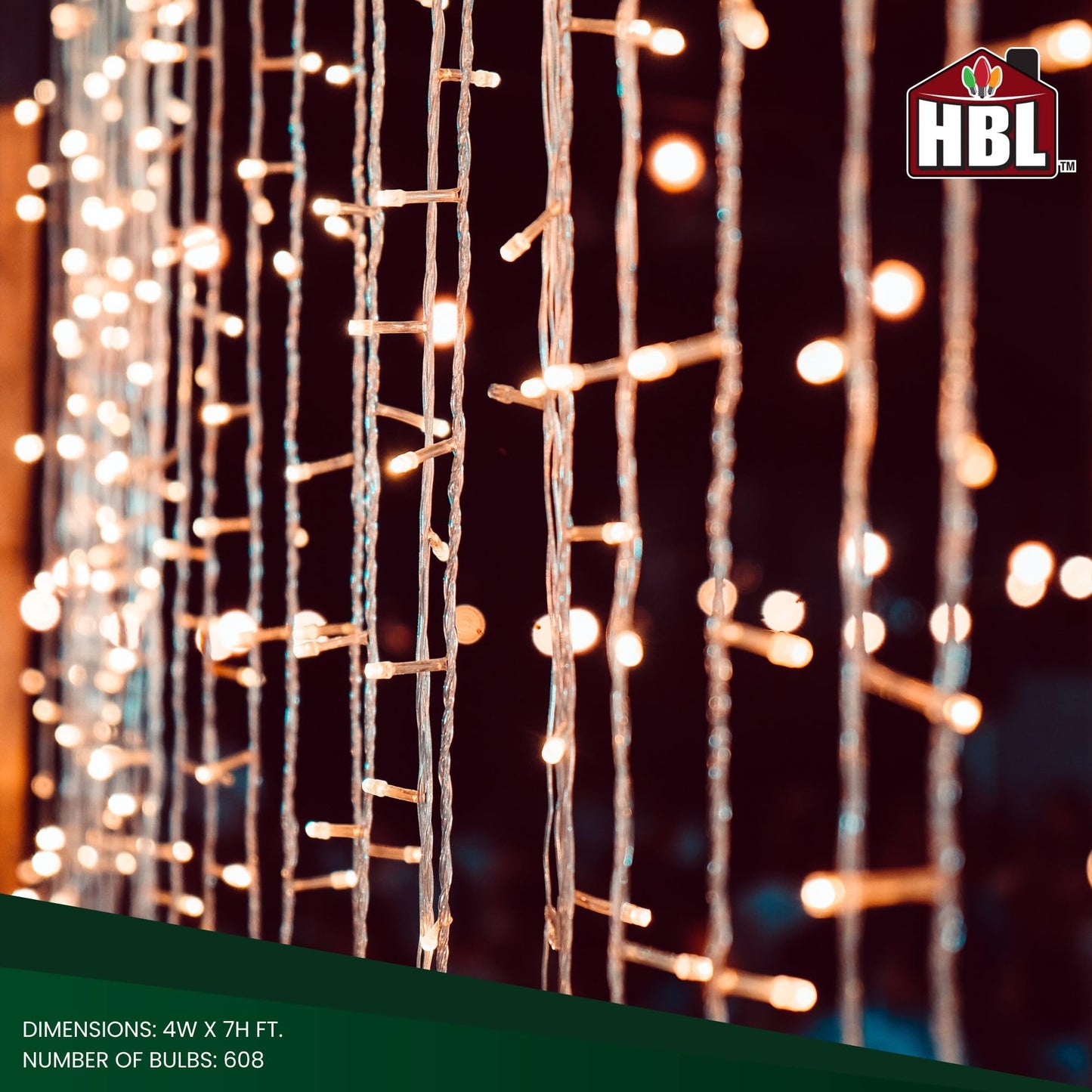 Belle Luci 608-Bulb Warm White Connectable LED Curtain Lights Outdoor Porch Decor 4'X7'