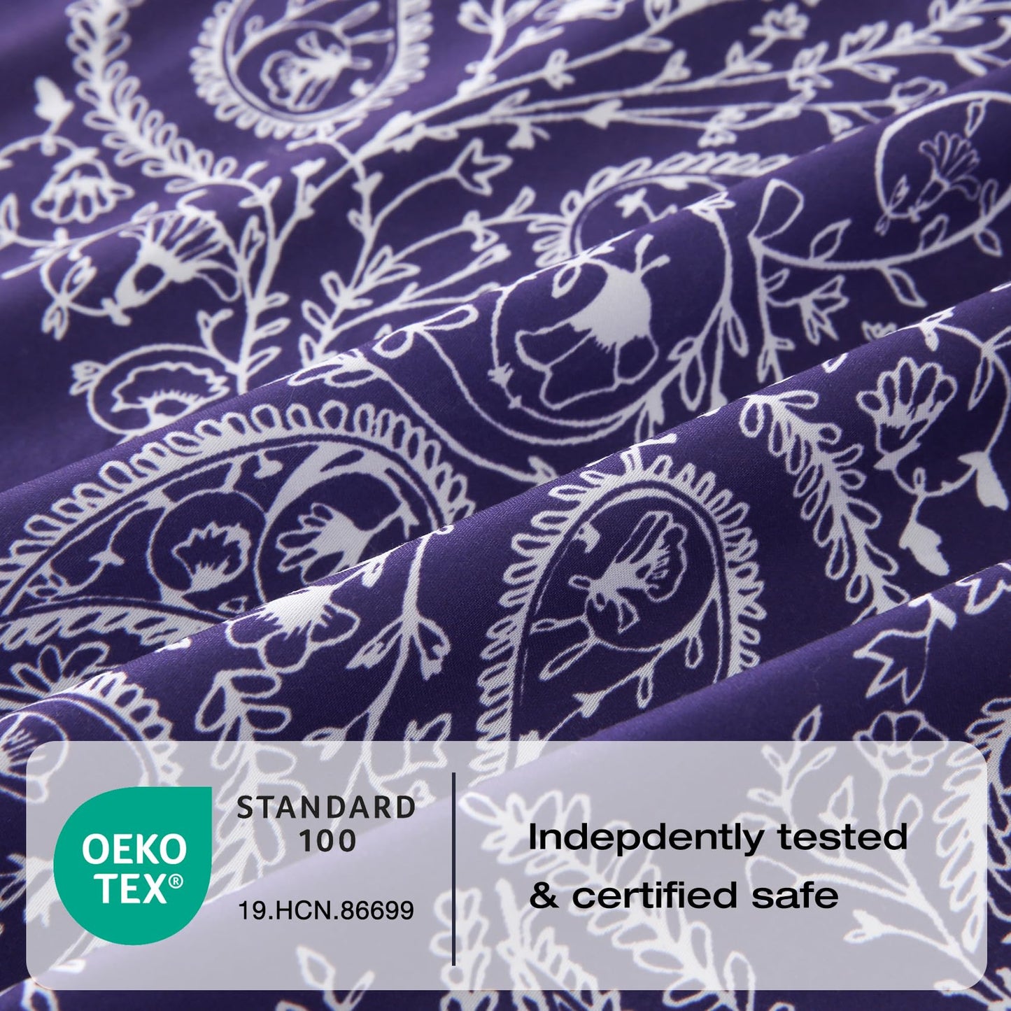 Yibeizi King Size Sheets Set Deep Pocket Purple Paisley Bed Sheet Sets, Floral Printed Soft Microfiber Oeko-Tex Hypoallergenic Sheets & Pillowcases Wrinkle Free Bedsheets
