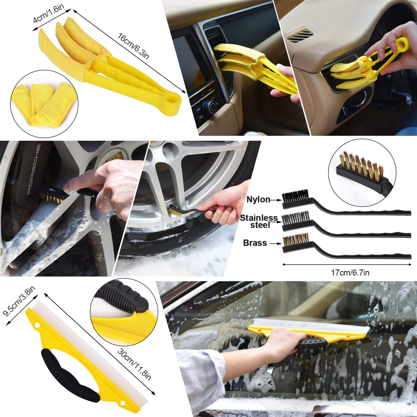 Herrfilk Car Cleaning Set, 20 Pieces Car Care Set, Car Detailing Brush Car Wash Set for Car Cleaning Interior and Exterior, Air Vent, Dashboard, Motor, Wheels, Household Cleaning