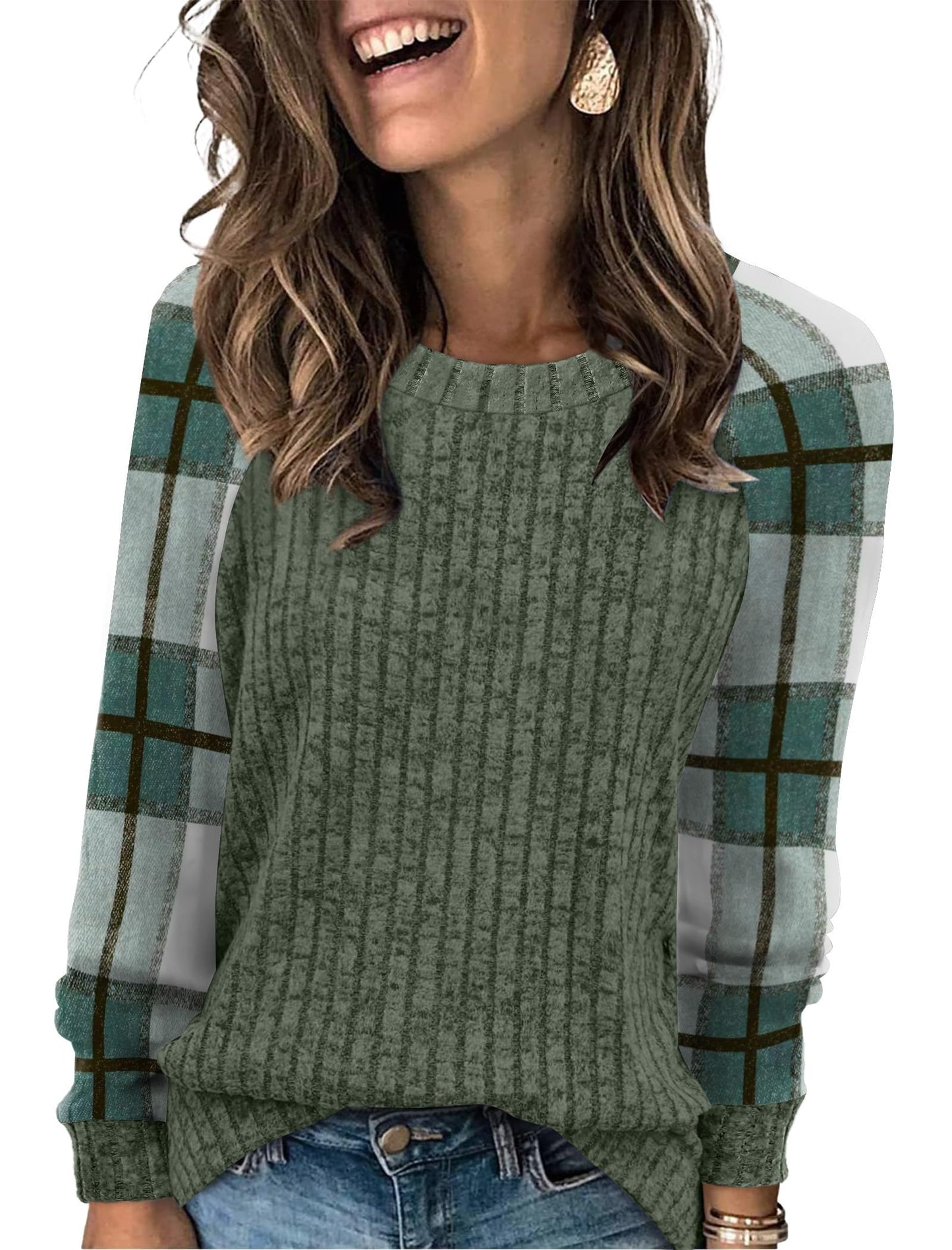 WIHOLL Long Sleeve Shirts for Women Lightweight Sweaters Fall Outfits 2025 Color Block Winter Clothing Dressy Casual Soft