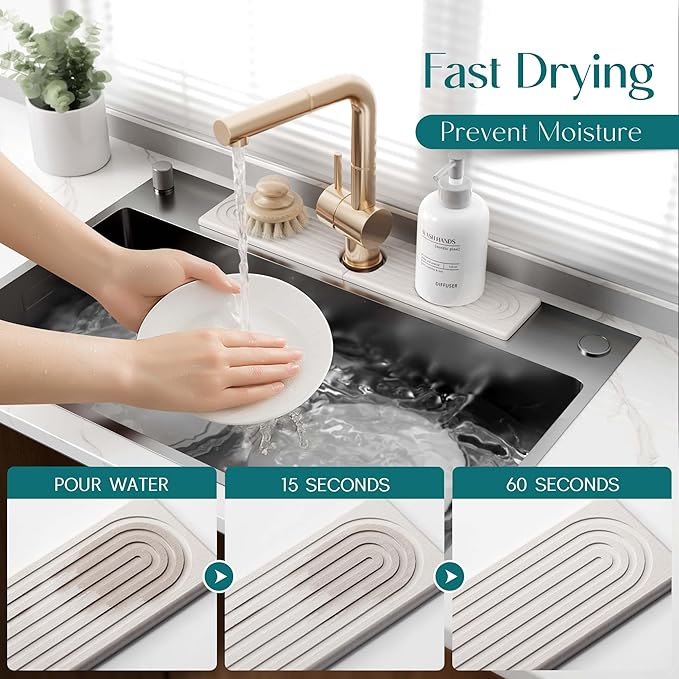 Stone Faucet Mat for Kitchen Sink – Diatomite Drying Stone Mat & Sink Protector